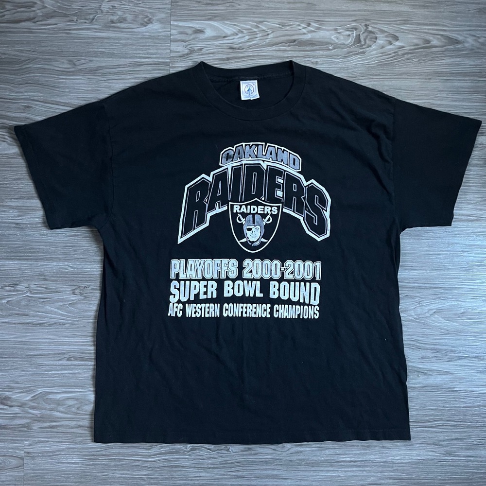 Vintage Oakland Raiders T Shirt XL 2000 2001 AFC Champions Super Bowl Bound Tee